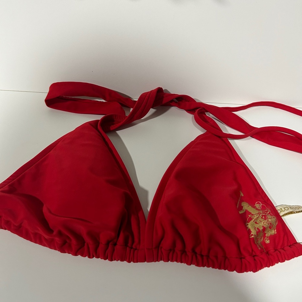 Us polo Triangle Vibrant Red Fabric Bikini Top Metallic Gold Graphic Xl